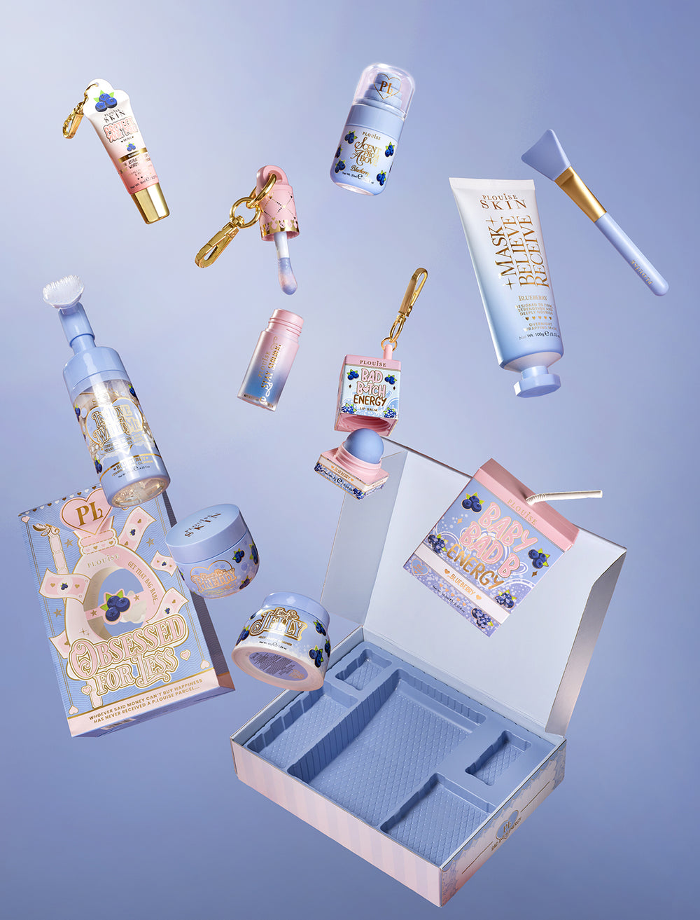 P.Louise Blueberry Obsessed For Bad Bitch Bundle floating against a blue background