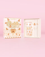Image of the P.Louise Teddy Bear Steel Cuddle Cup Tumbler & Straw in packaging with a teddy print design