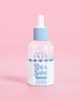 Blue and white bottle of P.Louise Rise & Shine Hyaluronic Serum in blue raspberry