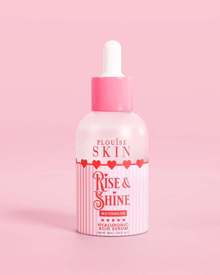 Rozerood-witte fles P.Louise Rise & Shine Hyaluronzuurserum in watermeloen