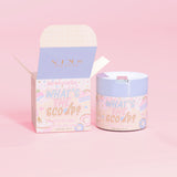 P.Louise 'What's the Scoop?' stretchy body scrub in piece of cake scent with a cake design packaging on a pink background