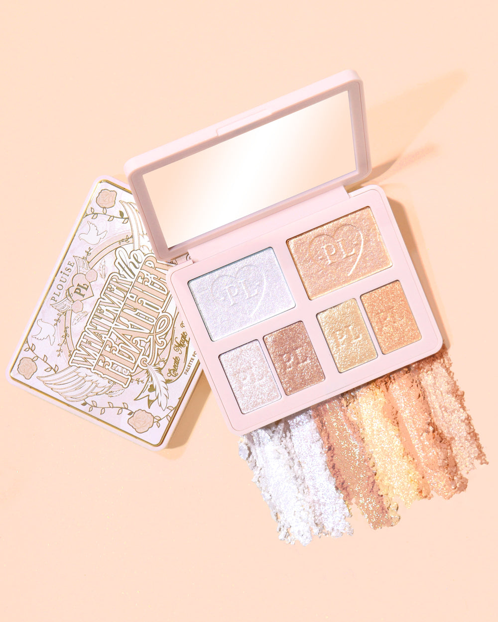 P.Louise What The Feather glanstopperpalet voor ogen en gezicht met swatches